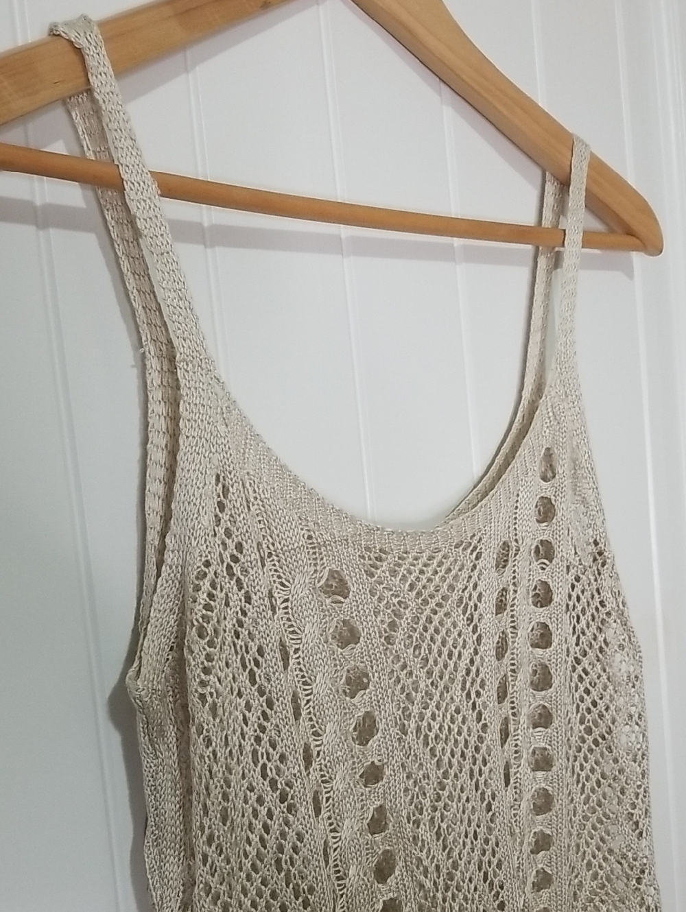 Crochet Spaghetti Strap Cover-Up Dress in Natural Khaki Size Large NWT - Picture 2 of 8